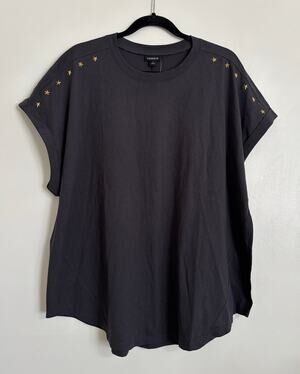 Gray Obsidian Torrid Cotton Jersey Roll Cuff Dolman Relaxed Tee 1X/14-16